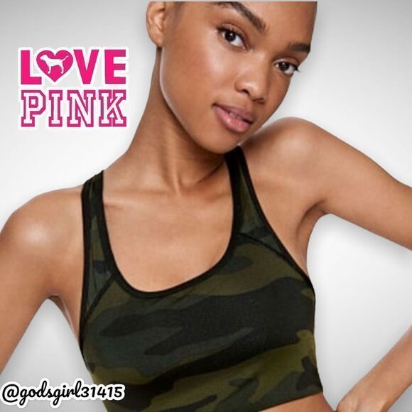 PINK by Victoria’s Secret Green Camo Ultimate Racerback Sports Bra $30 - Picture 1 of 8